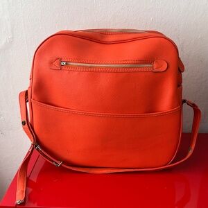 Vintage 1960's Orange Vinyl Travel Mod Bag - Overnight Flight Bag